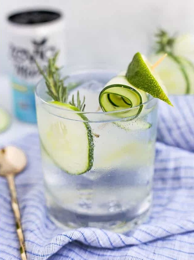 Cucumber Lime Vodka Tonic With Rosemary