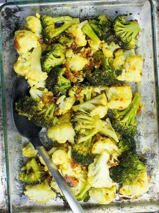 Garlicky Oven-Roasted Broccoli and Cauliflower