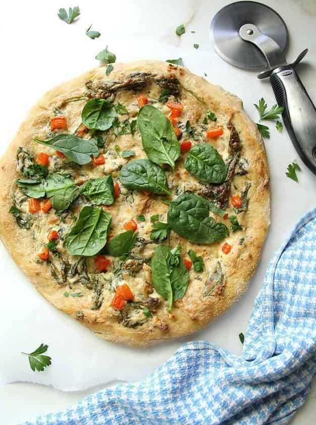 Vegan Roasted Garlic and Spinach White Pizza