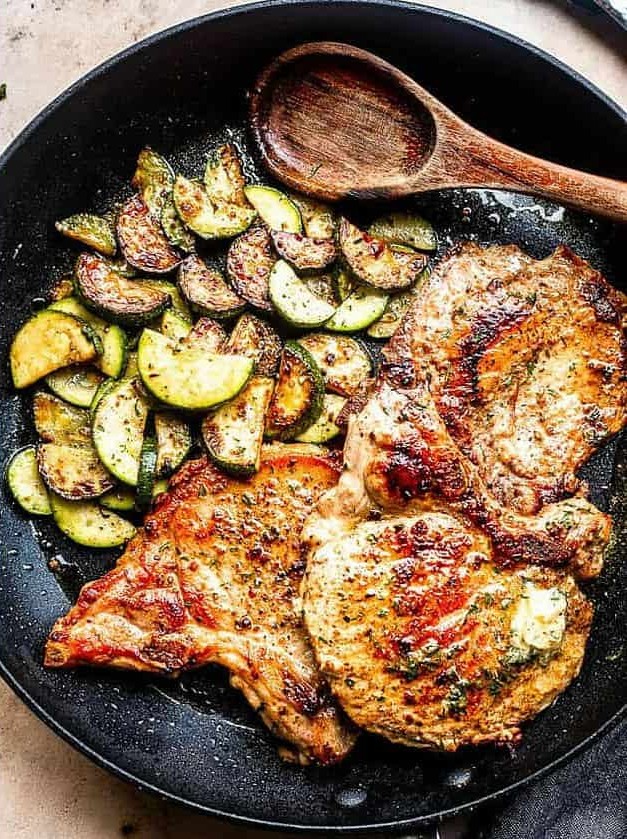 Garlic Butter Pork Chops with Zucchini