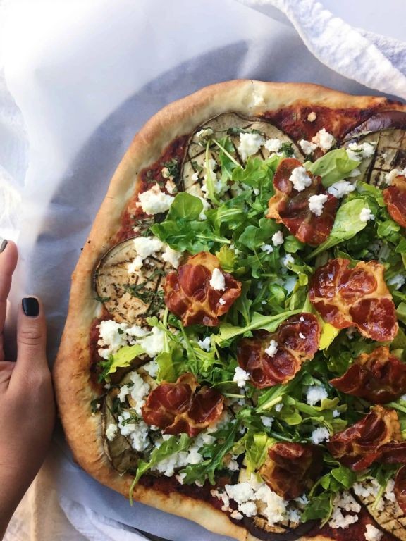 Eggplant Pizza with Goat Cheese and Arugula