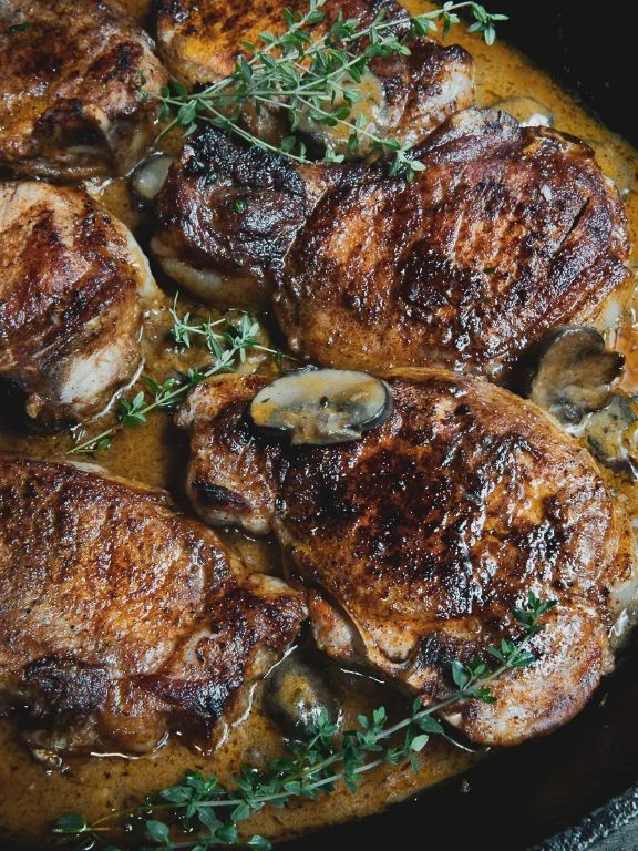 Pan-Seared Pork Chops with Mushroom Sauce