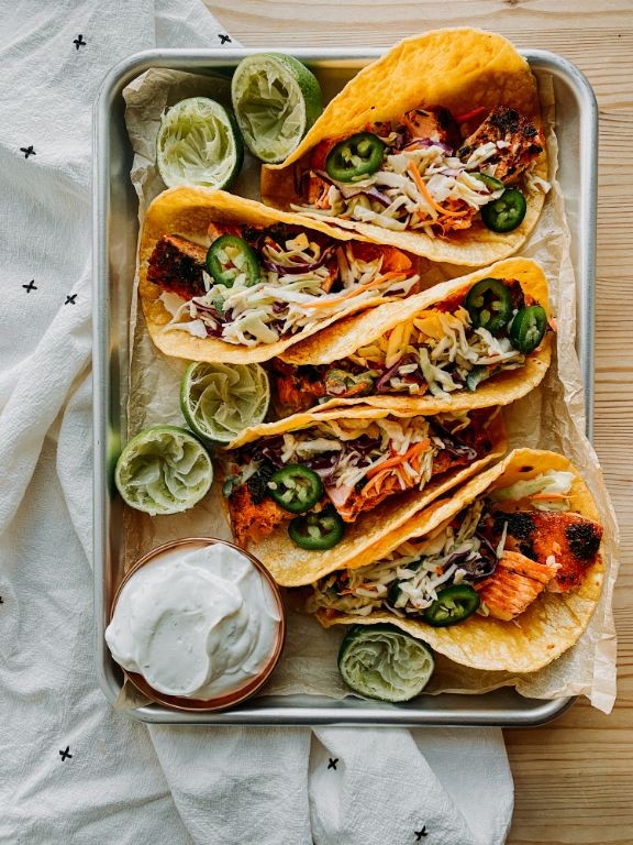 Salmon Tacos with Lime Crema